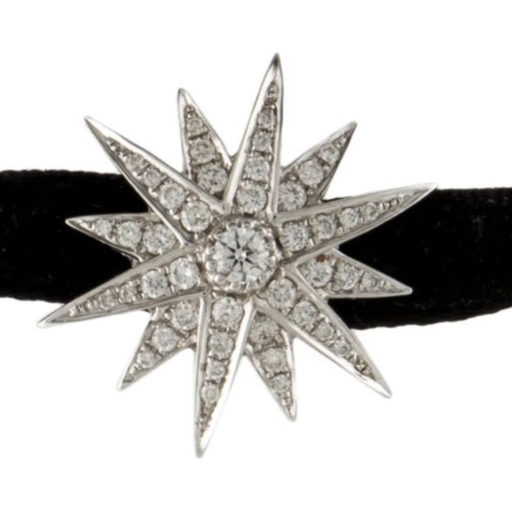 Diamond 14k White Gold Starburst Velvet Choker Necklace